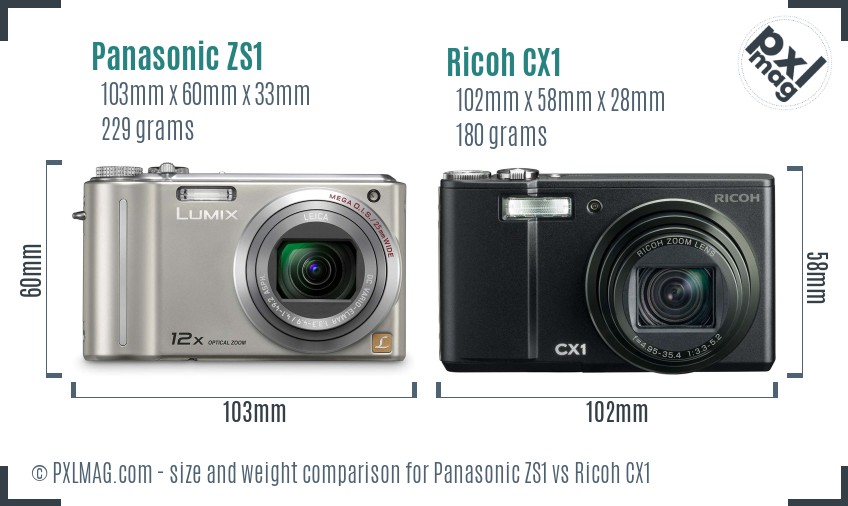 Panasonic ZS1 vs Ricoh CX1 size comparison