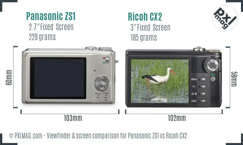 Panasonic ZS1 vs Ricoh CX2 Screen and Viewfinder comparison Panasonic ZS1 vs Ricoh CX2 Screen and Viewfinder comparison