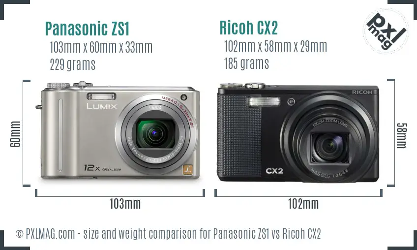 Panasonic ZS1 vs Ricoh CX2 size comparison Panasonic ZS1 vs Ricoh CX2 size comparison