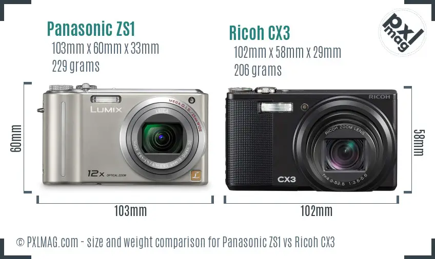 Panasonic ZS1 vs Ricoh CX3 size comparison Panasonic ZS1 vs Ricoh CX3 size comparison