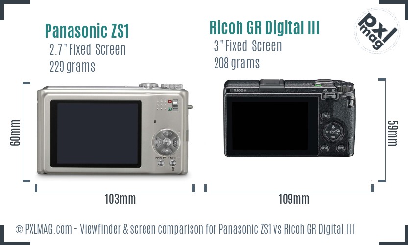 Panasonic ZS1 vs Ricoh GR Digital III Screen and Viewfinder comparison