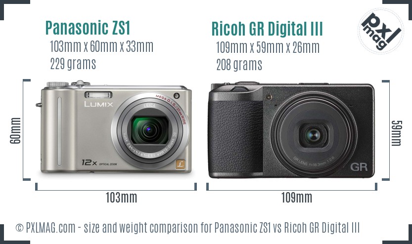 Panasonic ZS1 vs Ricoh GR Digital III size comparison Panasonic ZS1 vs Ricoh GR Digital III size comparison