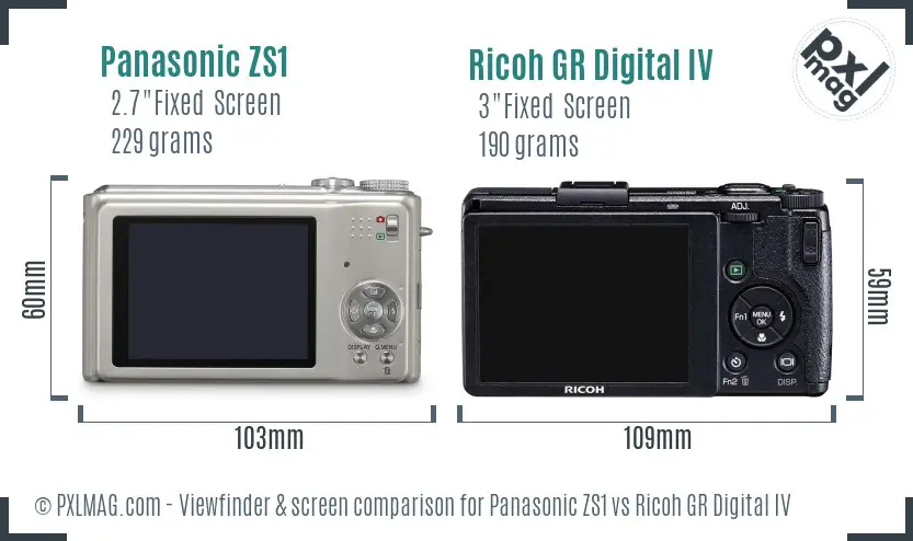 Panasonic ZS1 vs Ricoh GR Digital IV Screen and Viewfinder comparison