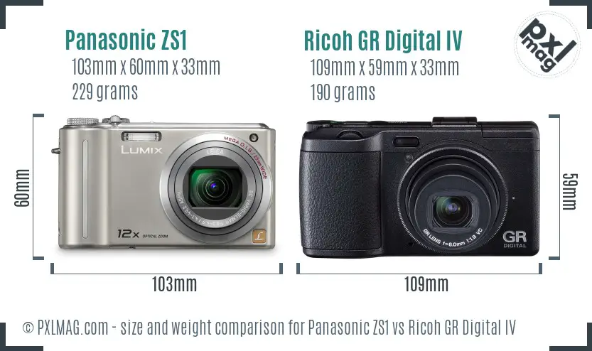 Panasonic ZS1 vs Ricoh GR Digital IV size comparison