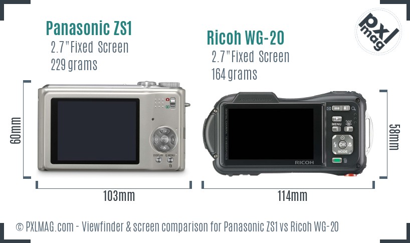 Panasonic ZS1 vs Ricoh WG-20 Screen and Viewfinder comparison