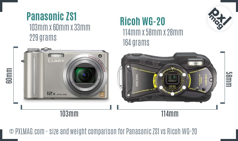 Panasonic ZS1 vs Ricoh WG-20 size comparison
