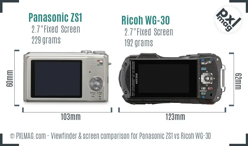 Panasonic ZS1 vs Ricoh WG-30 Screen and Viewfinder comparison