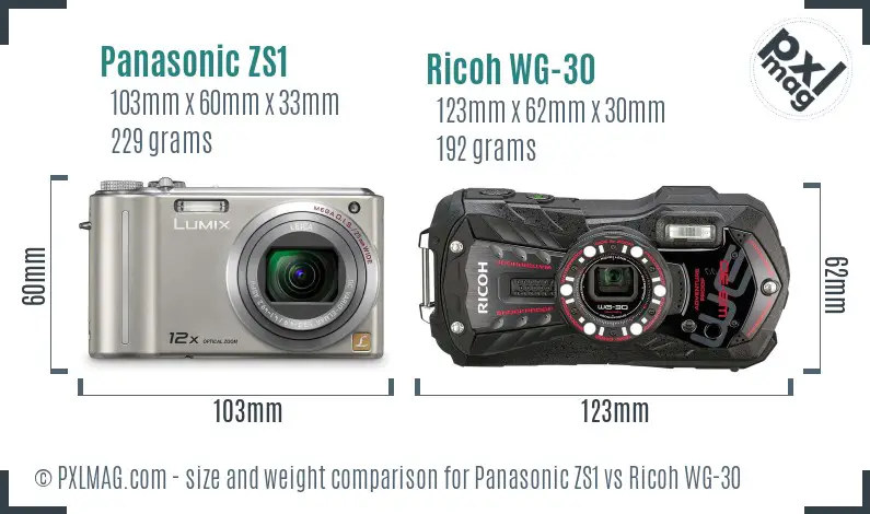 Panasonic ZS1 vs Ricoh WG-30 size comparison