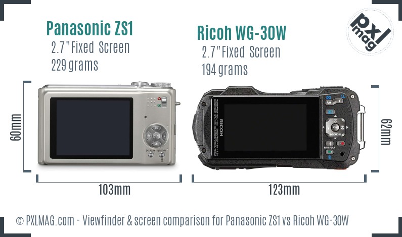 Panasonic ZS1 vs Ricoh WG-30W Screen and Viewfinder comparison
