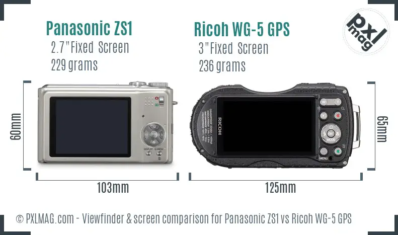 Panasonic ZS1 vs Ricoh WG-5 GPS Screen and Viewfinder comparison