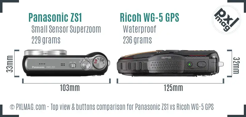 Panasonic ZS1 vs Ricoh WG-5 GPS top view buttons comparison