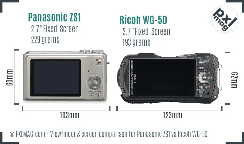 Panasonic ZS1 vs Ricoh WG-50 Screen and Viewfinder comparison