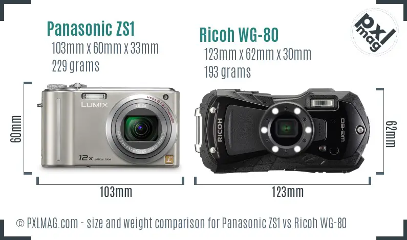 Panasonic ZS1 vs Ricoh WG-80 size comparison