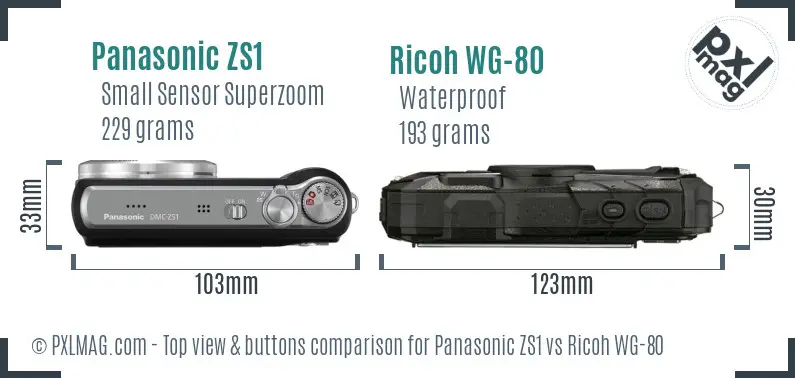 Panasonic ZS1 vs Ricoh WG-80 top view buttons comparison