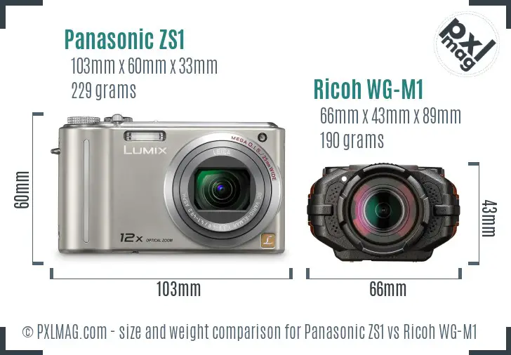 Panasonic ZS1 vs Ricoh WG-M1 size comparison Panasonic ZS1 vs Ricoh WG-M1 size comparison