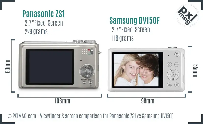 Panasonic ZS1 vs Samsung DV150F Screen and Viewfinder comparison
