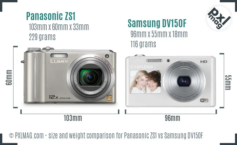 Panasonic ZS1 vs Samsung DV150F size comparison