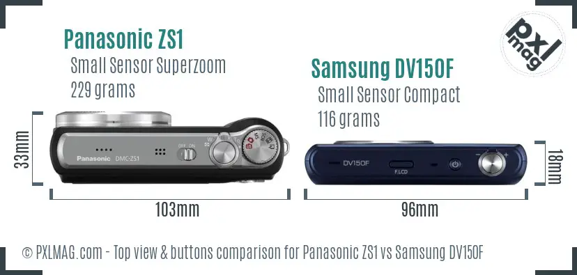 Panasonic ZS1 vs Samsung DV150F top view buttons comparison