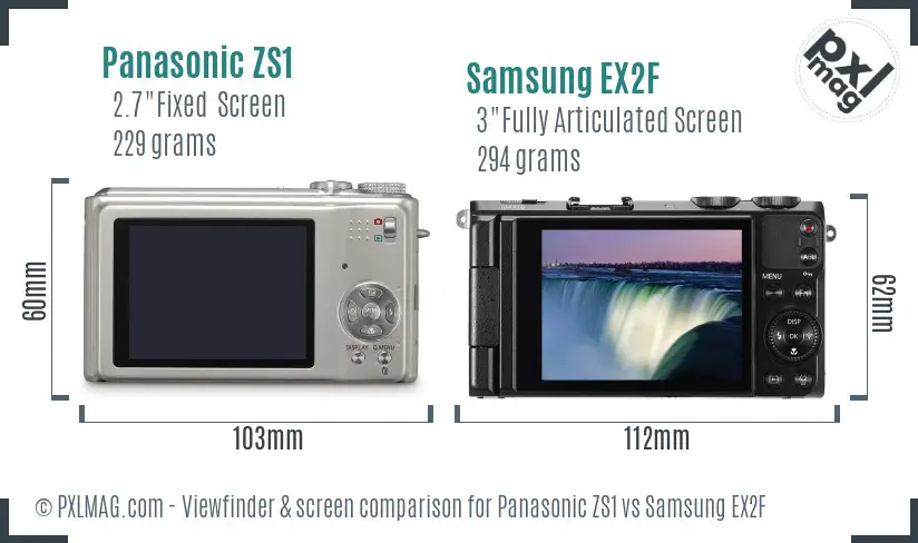 Panasonic ZS1 vs Samsung EX2F Screen and Viewfinder comparison