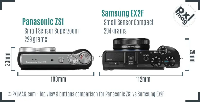 Panasonic ZS1 vs Samsung EX2F top view buttons comparison