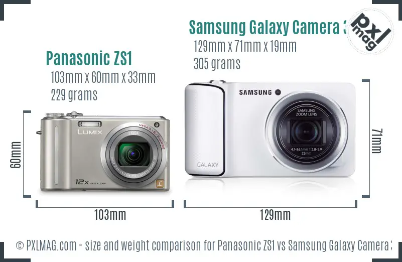 Panasonic ZS1 vs Samsung Galaxy Camera 3G size comparison