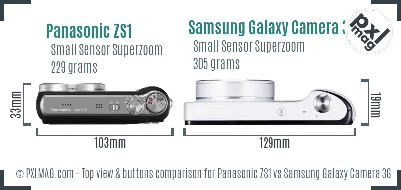 Panasonic ZS1 vs Samsung Galaxy Camera 3G top view buttons comparison