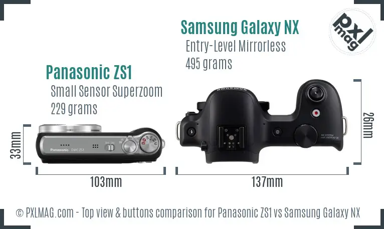 Panasonic ZS1 vs Samsung Galaxy NX top view buttons comparison