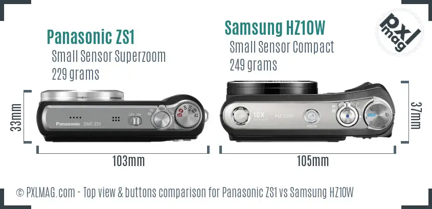 Panasonic ZS1 vs Samsung HZ10W top view buttons comparison Panasonic ZS1 vs Samsung HZ10W top view buttons comparison