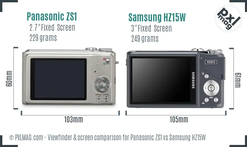 Panasonic ZS1 vs Samsung HZ15W Screen and Viewfinder comparison