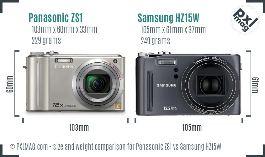 Panasonic ZS1 vs Samsung HZ15W size comparison