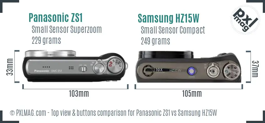 Panasonic ZS1 vs Samsung HZ15W top view buttons comparison