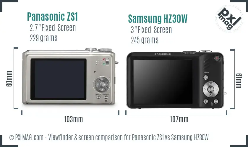 Panasonic ZS1 vs Samsung HZ30W Screen and Viewfinder comparison