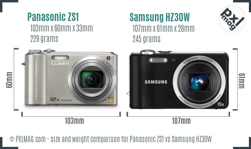 Panasonic ZS1 vs Samsung HZ30W size comparison