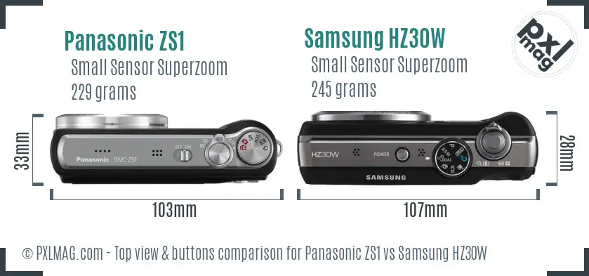 Panasonic ZS1 vs Samsung HZ30W top view buttons comparison