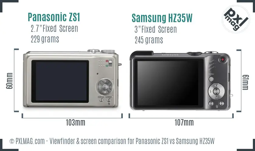 Panasonic ZS1 vs Samsung HZ35W Screen and Viewfinder comparison
