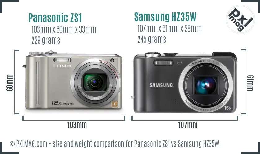 Panasonic ZS1 vs Samsung HZ35W size comparison