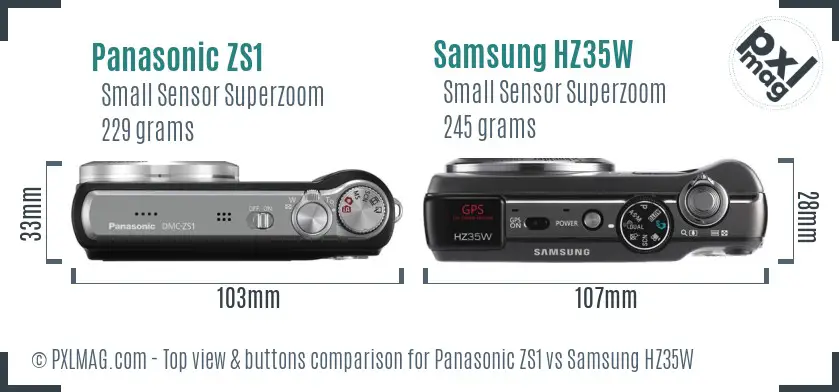 Panasonic ZS1 vs Samsung HZ35W top view buttons comparison