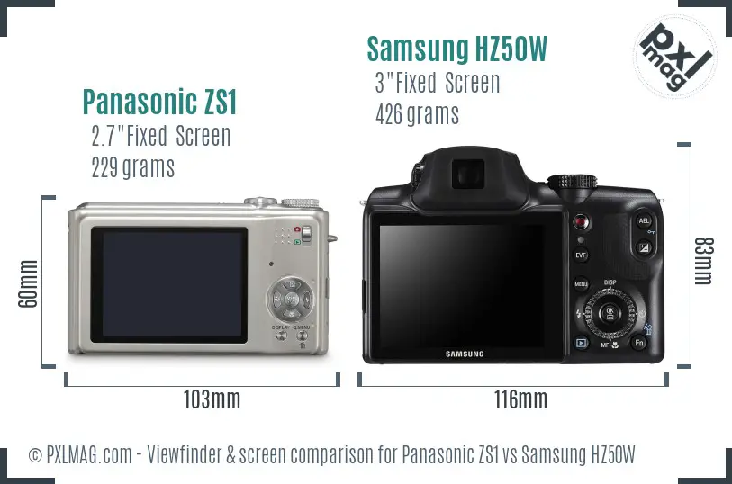 Panasonic ZS1 vs Samsung HZ50W Screen and Viewfinder comparison