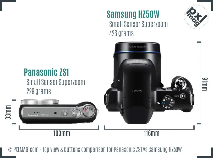 Panasonic ZS1 vs Samsung HZ50W top view buttons comparison
