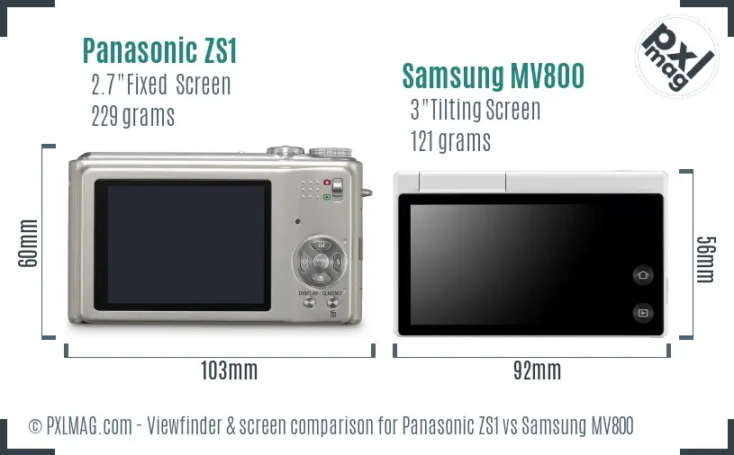 Panasonic ZS1 vs Samsung MV800 Screen and Viewfinder comparison