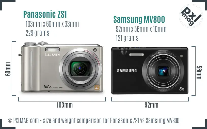 Panasonic ZS1 vs Samsung MV800 size comparison