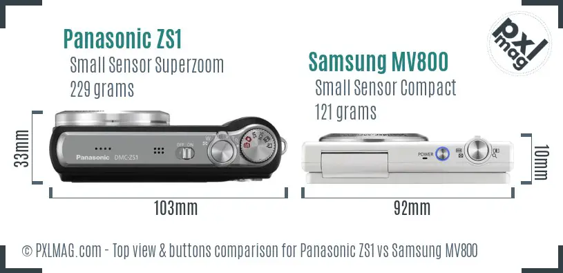 Panasonic ZS1 vs Samsung MV800 top view buttons comparison