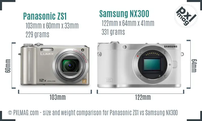 Panasonic ZS1 vs Samsung NX300 size comparison