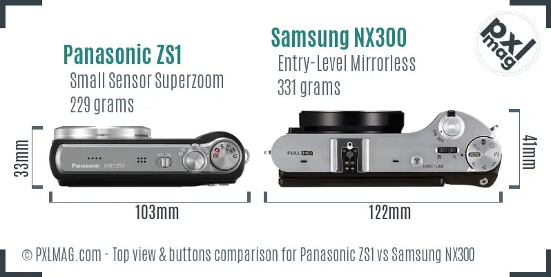 Panasonic ZS1 vs Samsung NX300 top view buttons comparison