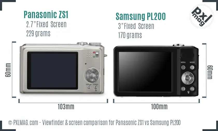 Panasonic ZS1 vs Samsung PL200 Screen and Viewfinder comparison