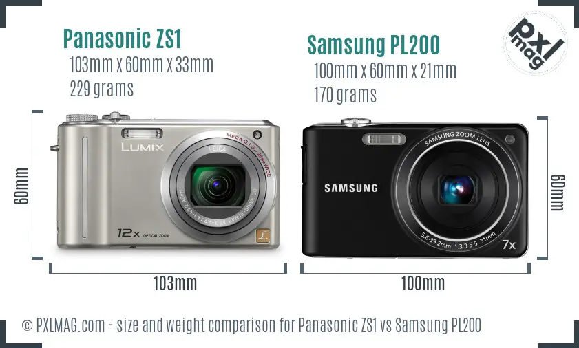 Panasonic ZS1 vs Samsung PL200 size comparison