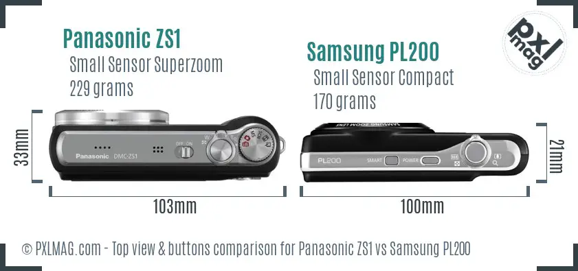 Panasonic ZS1 vs Samsung PL200 top view buttons comparison