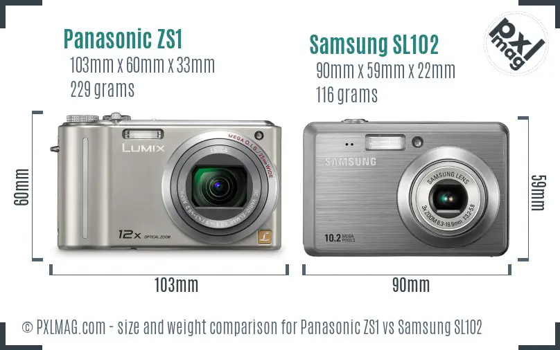 Panasonic ZS1 vs Samsung SL102 size comparison