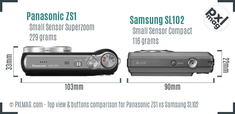 Panasonic ZS1 vs Samsung SL102 top view buttons comparison