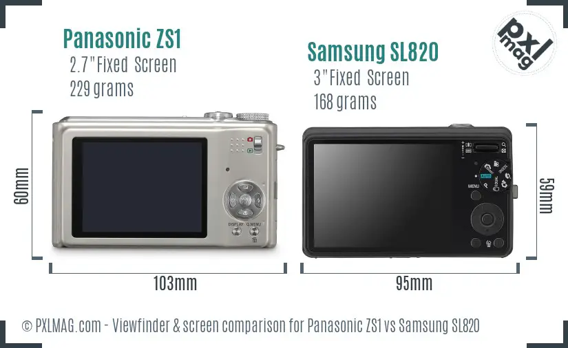 Panasonic ZS1 vs Samsung SL820 Screen and Viewfinder comparison